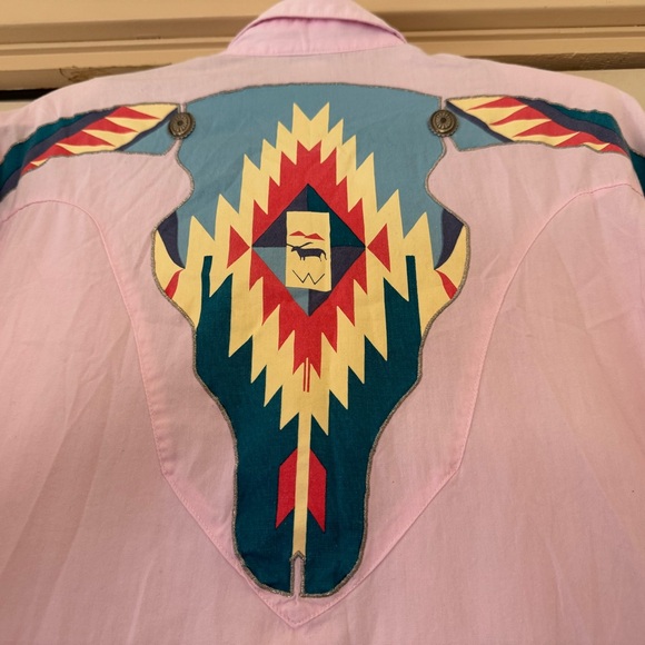 Rare Vintage Wranglers Women’s Southwest Aztec Shirt Pink Bull Design Size Med - Picture 10 of 13